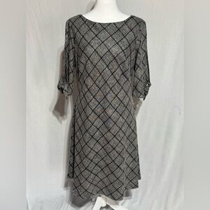 American Living Gray Sheath Dress with Tie Sleeve Closure Size 14